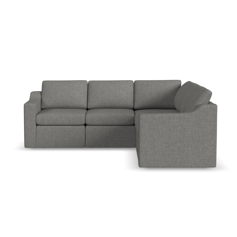 Lockheart 5PC L Shaped Slope Arm Modular Upholstered Corner Sectional , Gray Polyester