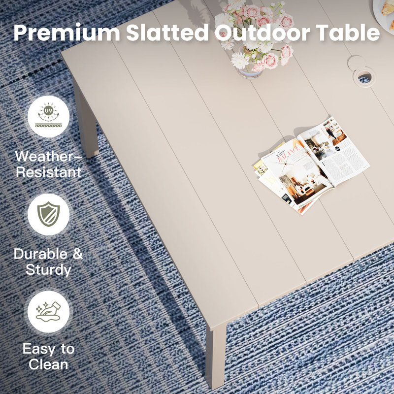Rectangular Outdoor Patio Dining Table, Sandshell
