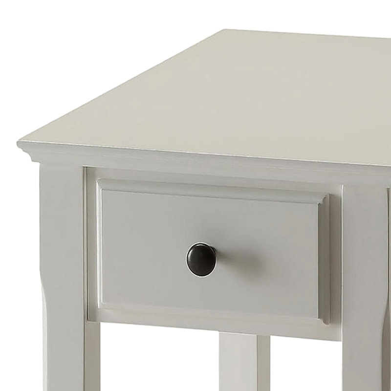 Table d'appoint rectangulaire blanche - Fabrication en bois avec tiroir solide rehaussant l'élégance de votre espace de vie