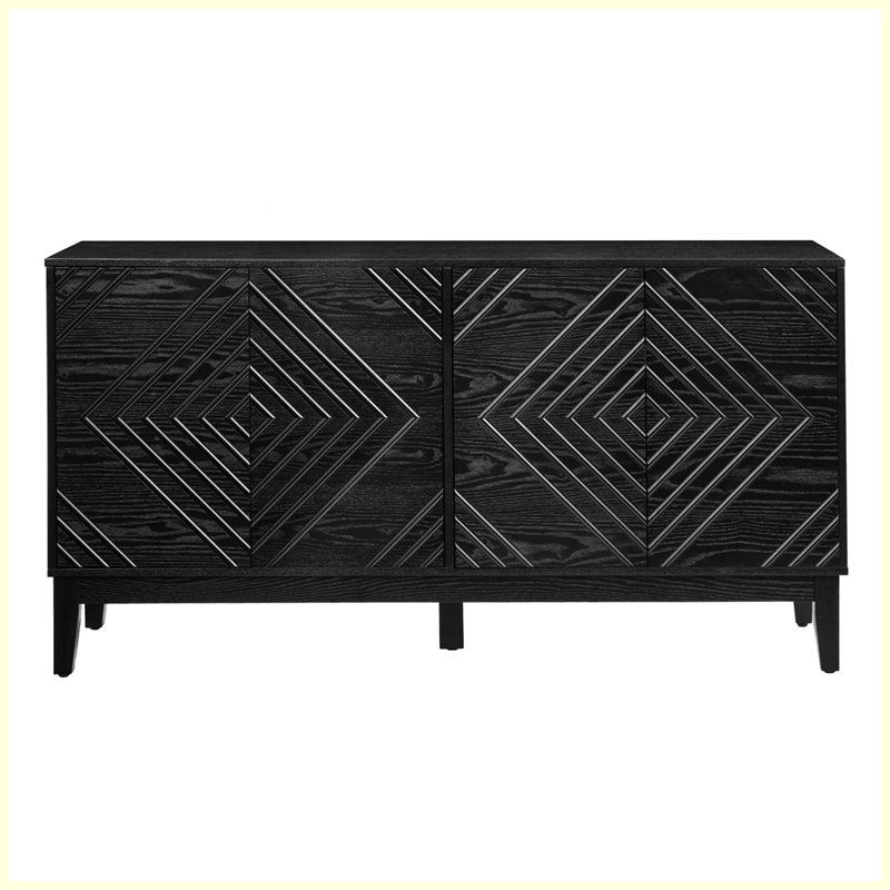 Buffet Farmhouse avec rangement et tablettes réglables, Noir