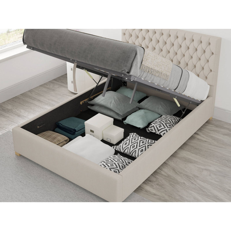 Central City Upholstered Ottoman Storage Bed, Double (4'6), Off White