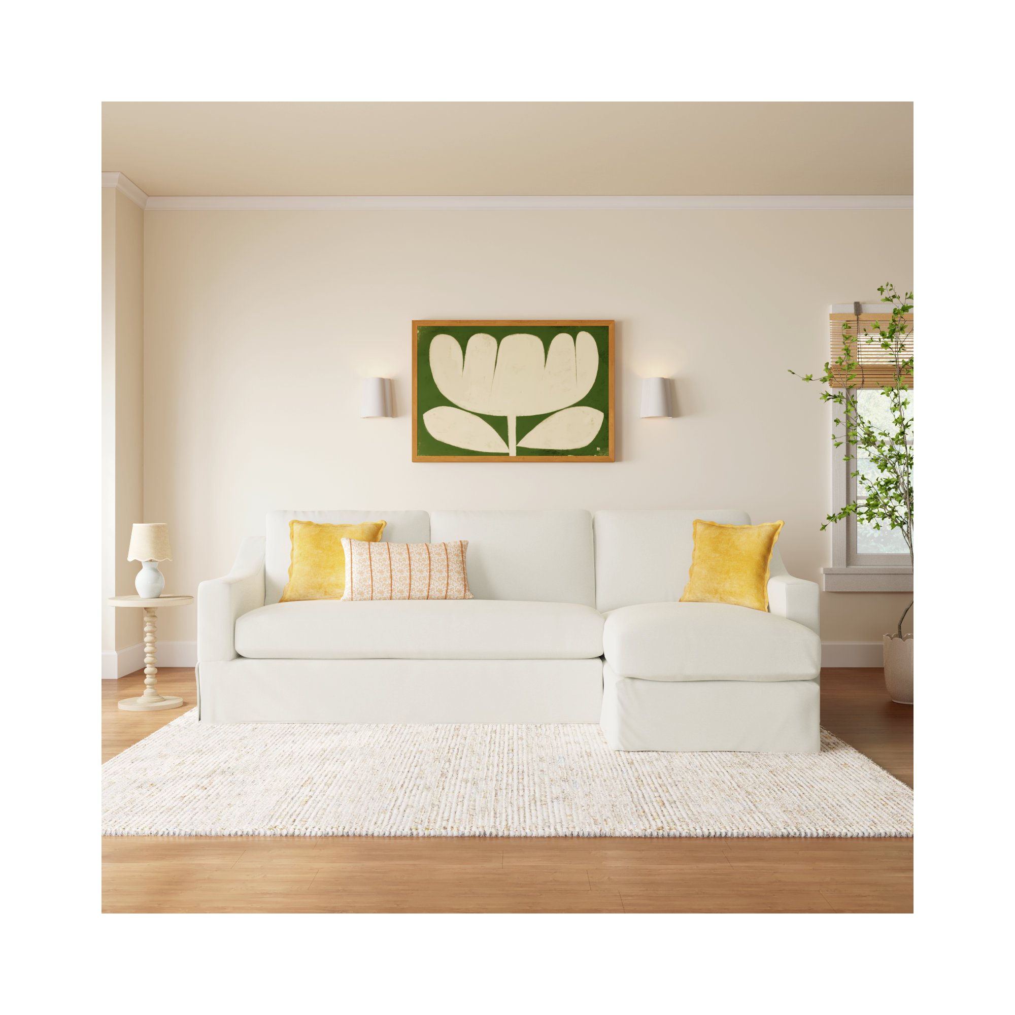 Cranbrook Upholstered L-Sectional, Bayou Off White Canvas, Right Hand Facing