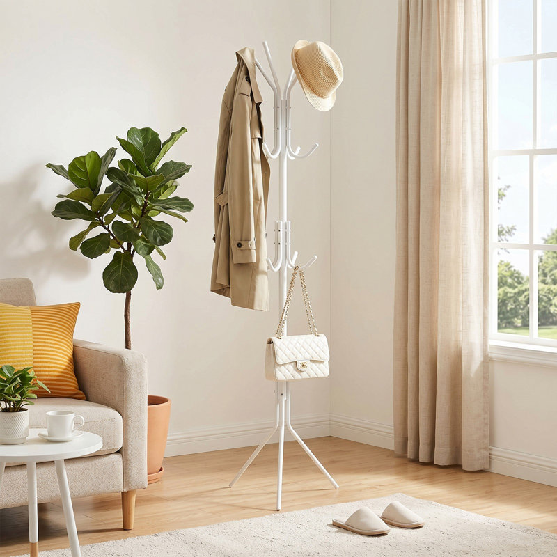 Porte-manteau, porte-chapeau, cintre, porte-parapluies, 12 crochets, organisateur en métal, white