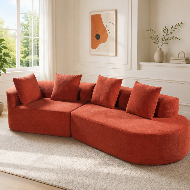 Canapé modulaire incurvé moderne avec méridienne, entièrement assemblé, Orange