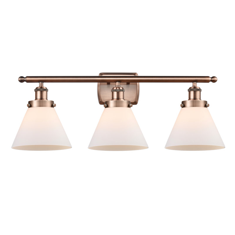 Éclairage pour meuble-lavabo 3 lumières 28 po Ballston Urban Cone, DEL, Blanc mat, Cuivre antique