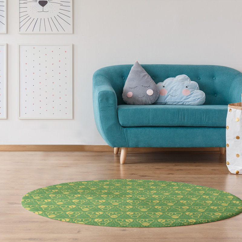 Tapis vert/jaune pour cercles et vagues, Rond 5 pi
