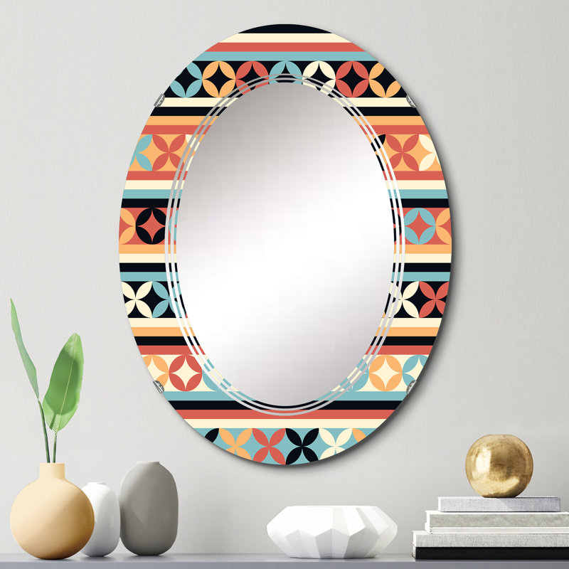 Miroir mural bleu à motif floral rayé bleu et orange, 30 po x 20 po