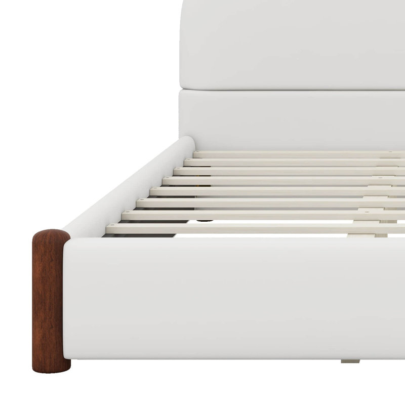 Structure de lit en bois avec tête de lit, lit plateforme tapissier avec pieds de soutien en bois, structure de lit Cloud