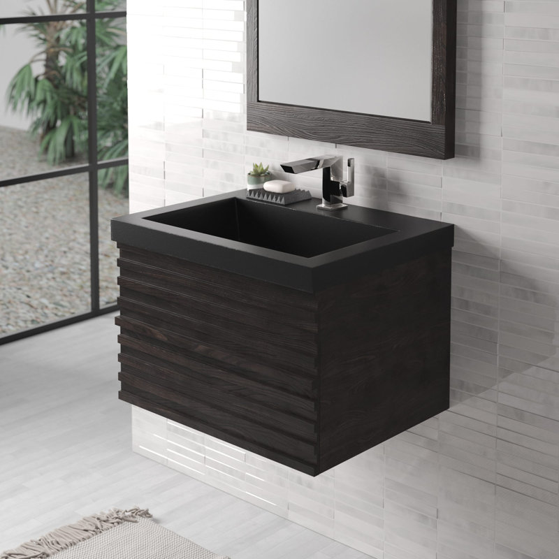 Winemaker 24" Floating Vanity in Charred Oak, black