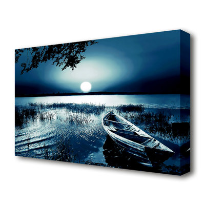 Moonlit River Lake - Wrapped Canvas Print