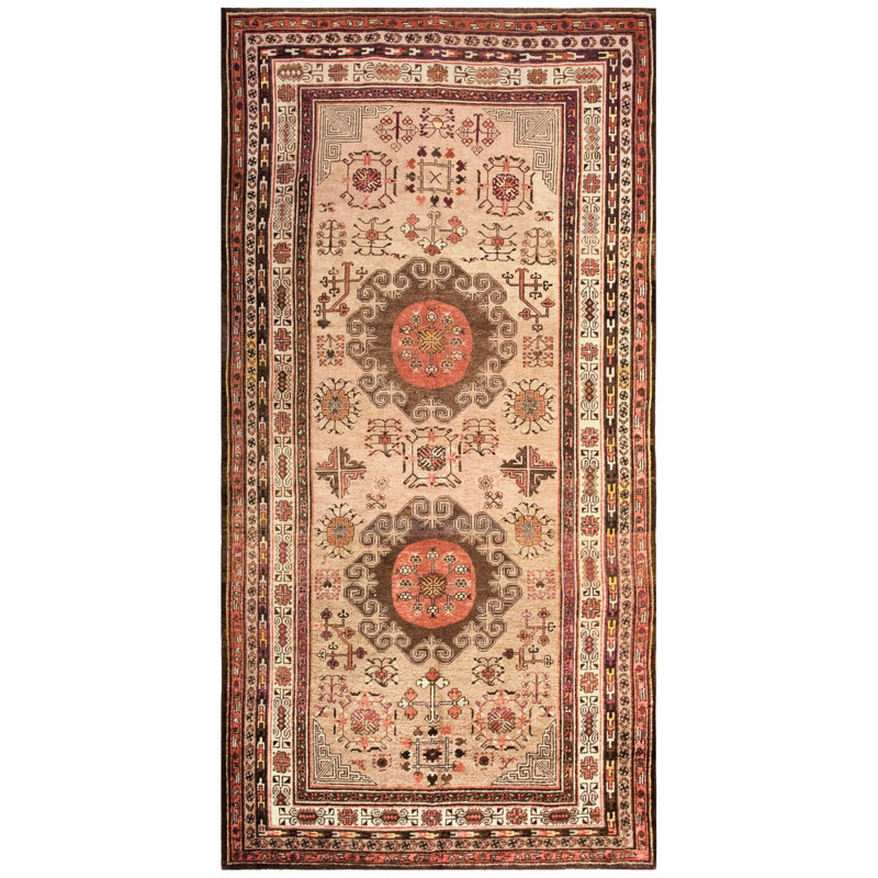 Neutral Color Antique Tribal Long and Narrow Size East Turkestan Khotan Rug