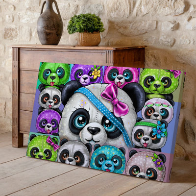 Canvas A Vibrant And Whimsical Illustration Featuring A Collage Of Plush Wall Art Panda Characters Each Uniquely Designed With A Mix Canvas Wall Art