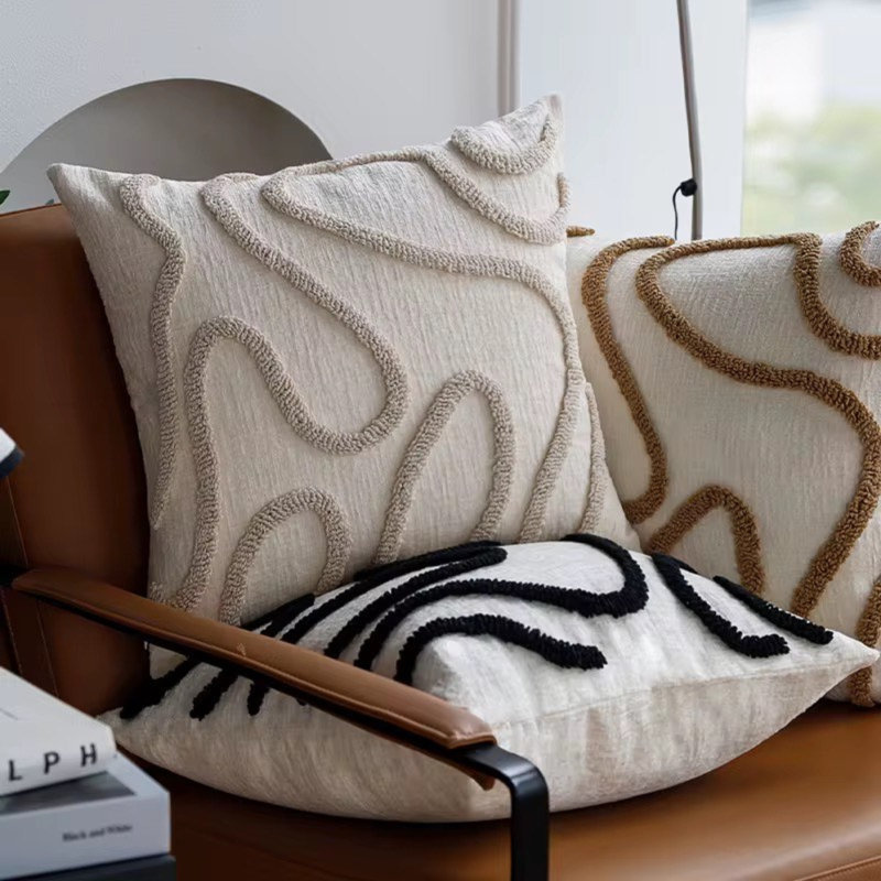 Modern Tufted Throw Pillow Cover, Cream/Beige