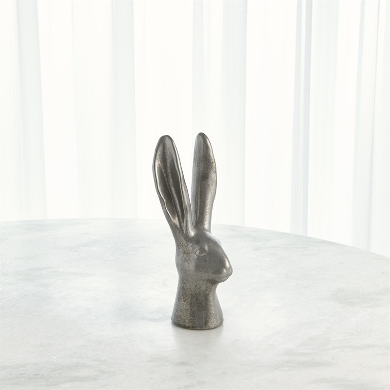 Rabbit Figurine, 12.5" H x 5" W x 4.5" D, Matte Silver