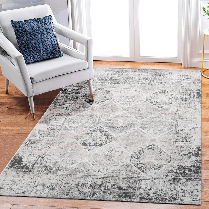 Tapis crème, anthracite / traditionnel, Rectangle 6 pi 7 po x 7 pi 9 po