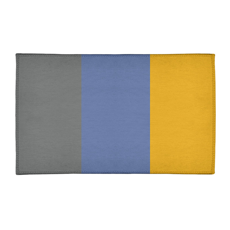 Tapis gris/bleu/jaune rayé, Rectangle 2 pi x 3 pi