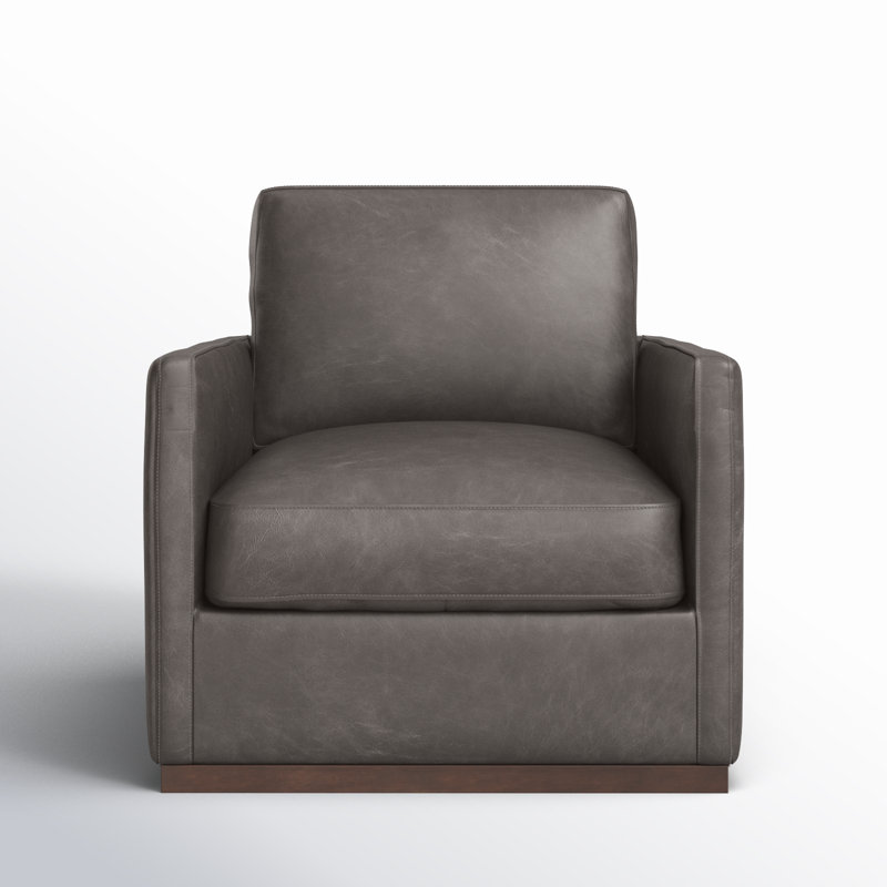 Portman Swivel Club Chair, Grey Genuine Leather