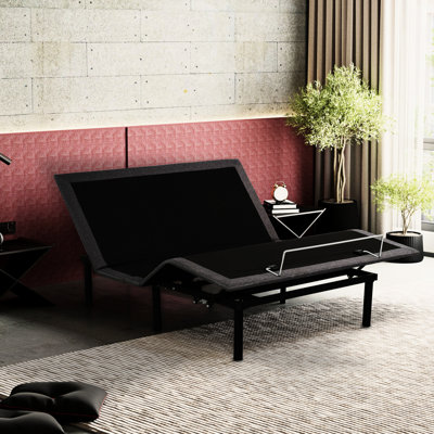 Base de lit réglable moderne simple TG. Filaire contrôlé à distance. Moteurs silencieux pour la tête et les pieds. Comprend les supports de tête de lit. Antidérapant. Capacité de poids de 750 lb Noir Chambre à coucher. Base contemporaine en métal avec