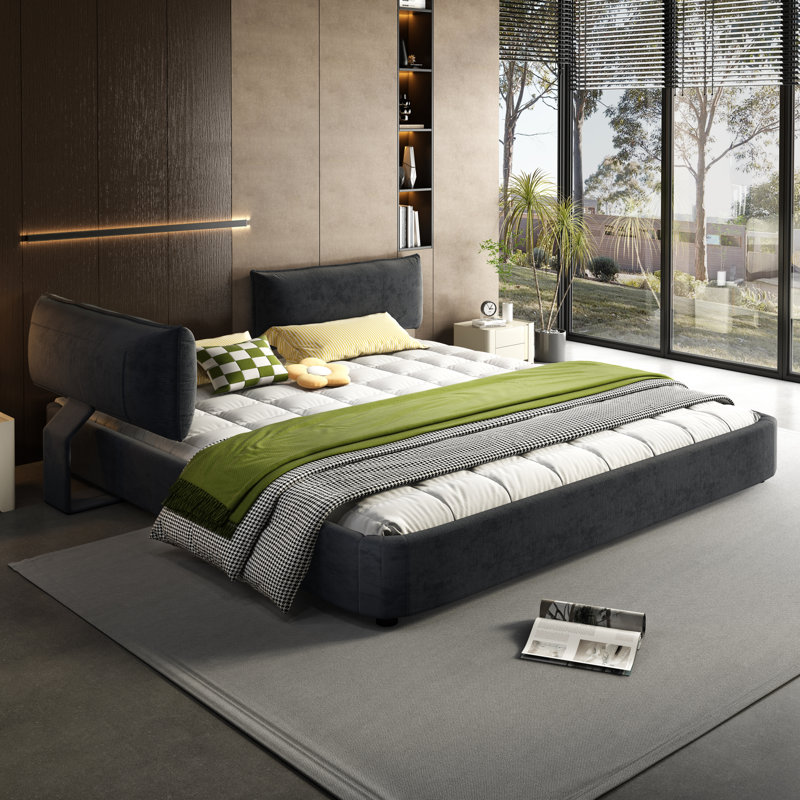 Cadre de lit très grand de qualité supérieure, revêtement en chenille, design moderne pour la maison