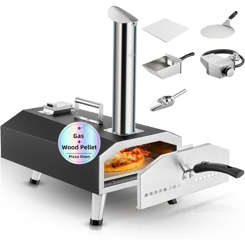 Outdoor Pizza Oven 12 Inch, Portable Wood Pellet And Gas Pizza Oven, For Backyard, Camping & Picnics