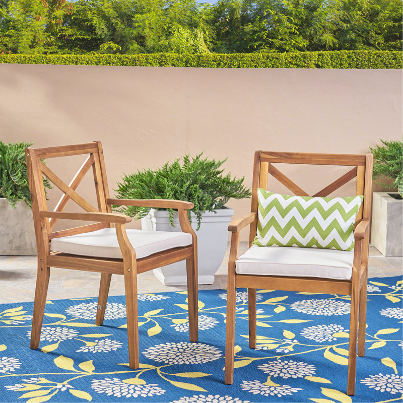 PERLA DINING CHAIR,2PCS With 2 Cushions,For Backyard, Poolside, Garden, Cream, Teak