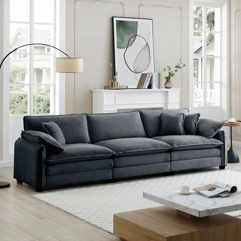 Canapé 3 places Corduroy, H 33,85 po x l 81 po x P 34,25 po, 3, Gris