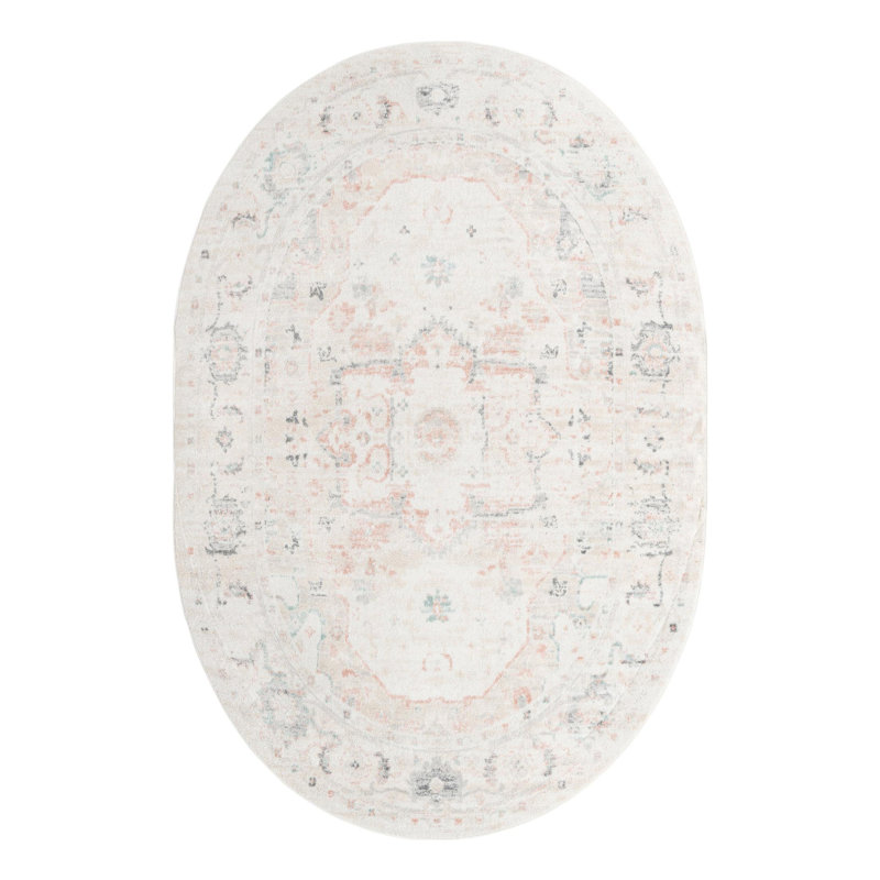 Hagood Oriental Area Rug in Ivory, Oval 6'1" x 9'