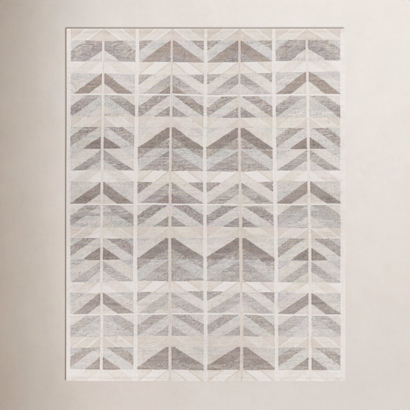 Kidus Chevron Hand Knotted Beige/Gray Area Rug, Rectangle 5' x 7'5"