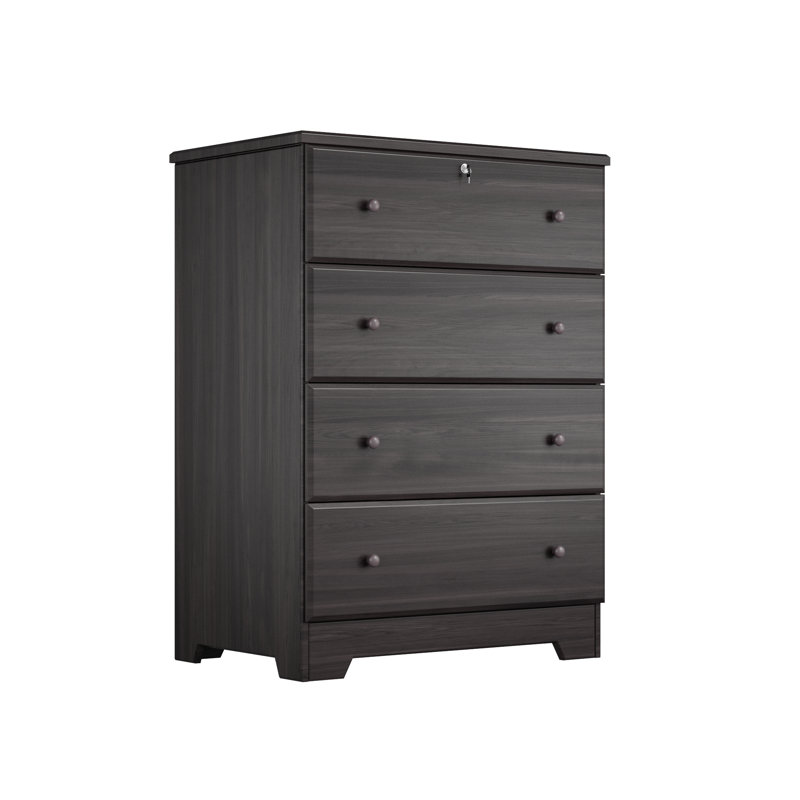 Commode 4 tiroirs en bois massif Raiqa, Tabac