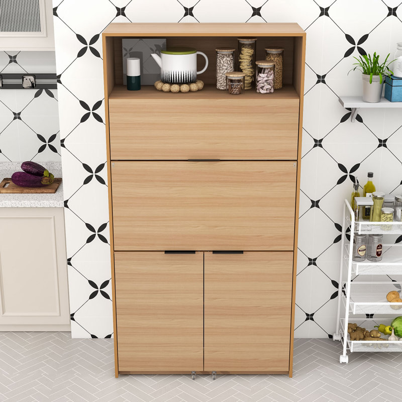 Buffet multifonctionnel avec garde-manger et rangement, Naturel