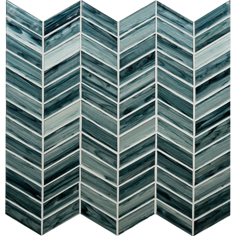Midnight Blue Ombre Chevron Glass Mesh-Mounted Mosaic Tile
