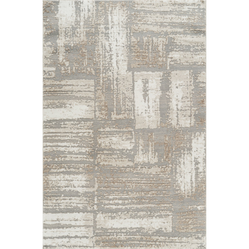 Caldwell Beige & Gray Abstract High-Low Modern Rug, 4'3" x 6'0", Beige/Gray