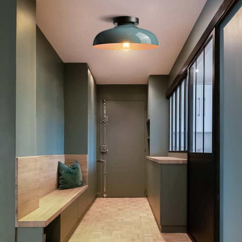 Industrial Ceiling Light with 12-Inch Metal Shade, Sea Blue/Green