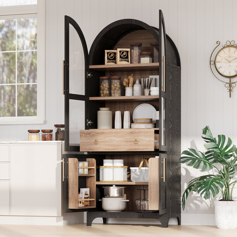 Grand garde-manger arqué 71 po avec tablettes de porte, Noir