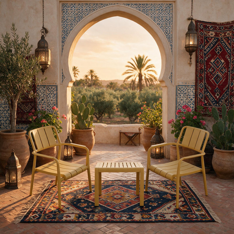 Ensemble de mobilier de patio 3 pièces, comprenant 2 fauteuils en plastique PP et une table basse d'appoint. Supporte jusqu'à 136 kg pour les fauteuils et 82 kg pour la table. Résistant aux rayons UV et aux intempéries. Ensemble bistro d'extérieur. Chaises livrées montées, table facile à installer. Couleur jaune. Parfait pour un balcon, un jardin ou une piscine.