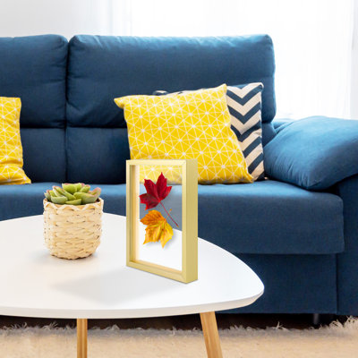 Vilas 5x7 Picture Frame, Metal Floating Frame with Tempered Glass, Wall Mount or Tabletop Standing