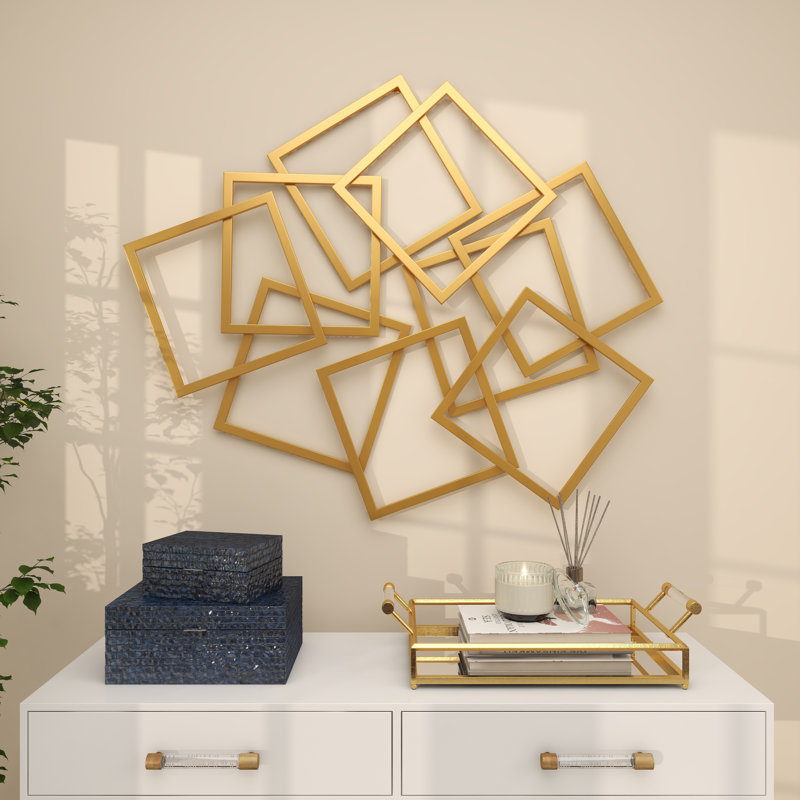  Metal Geometric Overlapping Square Home Wall Decor