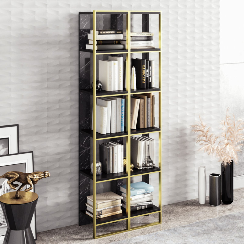 Mario 178.5cm H x 32.2cm W Steel Etagere Bookcase, Gold/Black