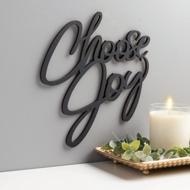 Choisissez la joie dans l'écriture d'inspiration murale sur plaque de bois rustique de 1/4 po d'épaisseur pour accrocher ou exposer une tablette dans le bureau de la cuisine ou la salle familiale - 9,25 x 10, noir
