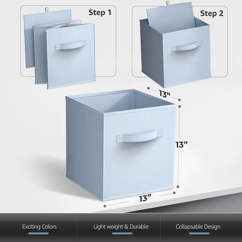 Sorbus 13 Inch Storage Bins - Sturdy Collapsible Fabric Storage Cubes with Handle - 8 Foldable Baskets for Organizing Clothes, Toys, Books - Storage Baskets for Shelves, Closets, Pastel Blue