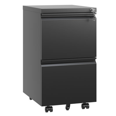 14.6"W Fully Assembled Heavy-Duty 2-Drawer Metal File Cabinet with Lock & Wheels -Home Office Storage for Legal/Letter/A4 Files