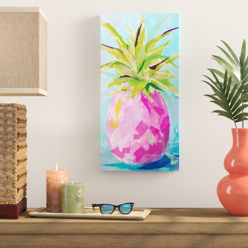 «Pink Pineapple», reproduction de peinture acrylique, H 24 po x l 12 po, Canevas