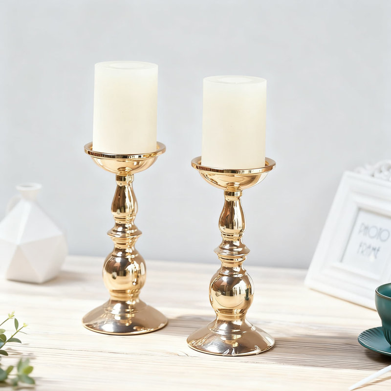 2-Pack Iron Pillar Candle Holders For 3 Inch Candles, Heavy Base For Stability, Decorative Centerpiece For Wedding, Home, Spa, And Meditation