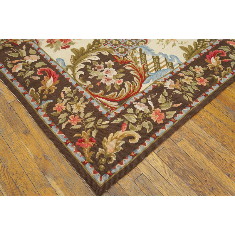 Tapis unique en laine noué à la main de 9 pi x 12 pi rouge / bleu / blanc / brun