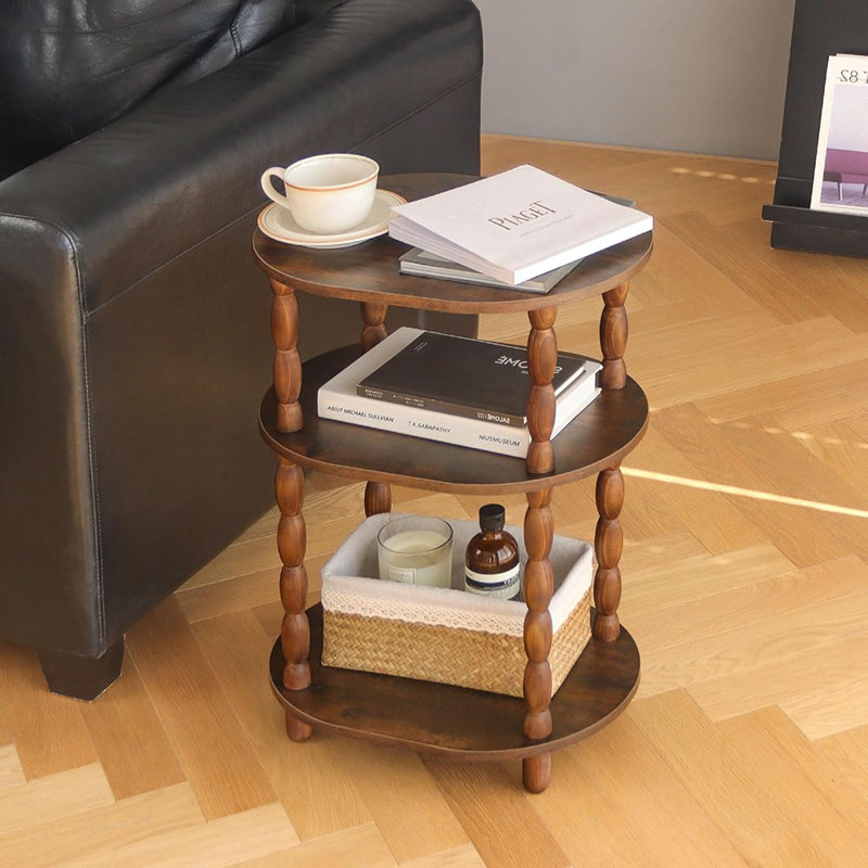 Table d'appoint, petite table de bout à 3 niveaux, table de chevet moderne ovale pour salon, chambre à coucher, brun rustique