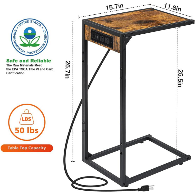 End Table Set and Built-In Outlets, Brown