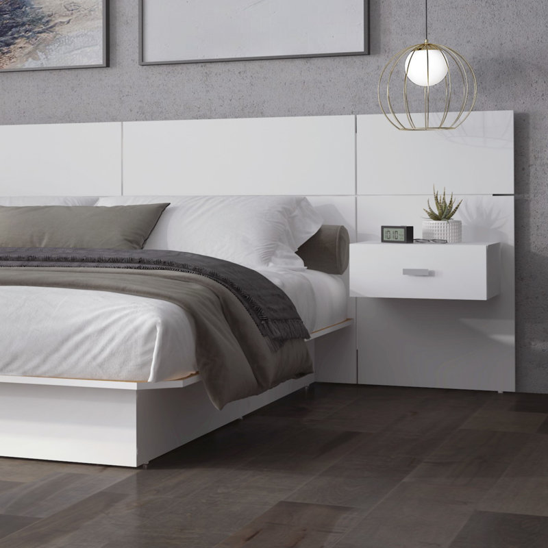 Katsuki Bedroom Platform Bed with Headboard and Nightstands (2) – Easy Assembly, No Box Spring Required, Walnut, King