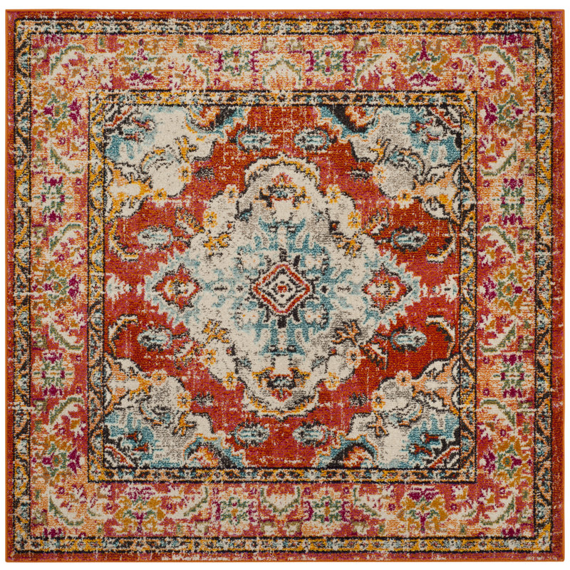 Almyra Oriental Area Rug, Square 5', Orange