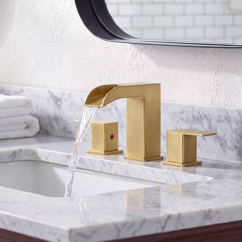Robinet pour salle de bain à 3 trous et 2 poignées avec ensemble de bonde Waterfall, Or brossé
