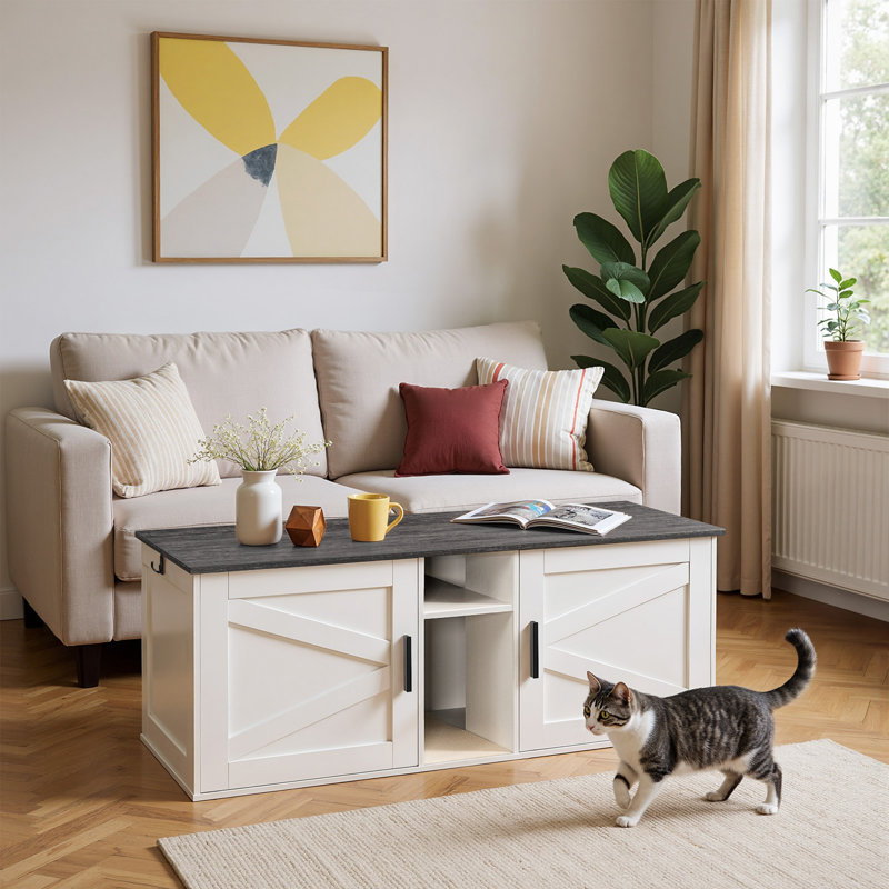 Meuble de litière double pour chat, Noir / blanc
